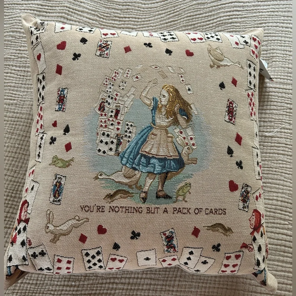 Alice In Wonderland ART DE LYS Woven French Tapestry Pillow With Insert. 19” NWT